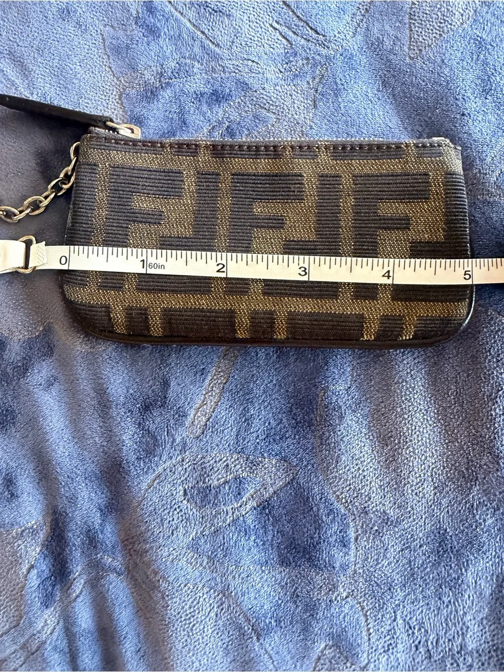 Authentic FENDI Designer Monogram Coin Zip Wallet Pouch in Black and Silver